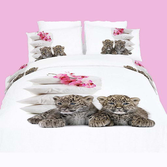 BDS Queen Size Duvet Cover Sheets Set, Baby Leopards