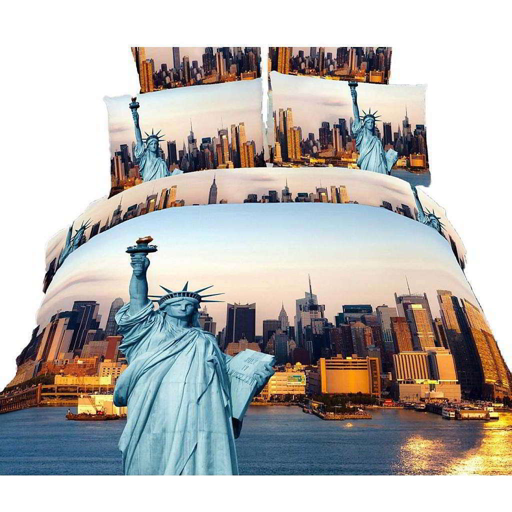 BDS Twin Size Duvet Cover Sheets Set, Statue of Liberty