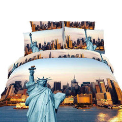 BDS Twin Size Duvet Cover Sheets Set, Statue of Liberty