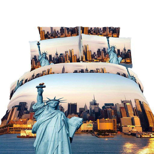 BDS King Size Duvet Cover Sheets Set, Statue of Liberty