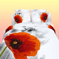BDS Twin Size Duvet Cover Sheets Set, Poppies