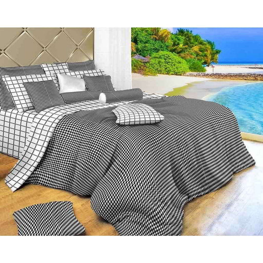 BDS King Size Duvet Cover Sheets Set, Black & White Check