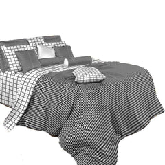 BDS King Size Duvet Cover Sheets Set, Black & White Check