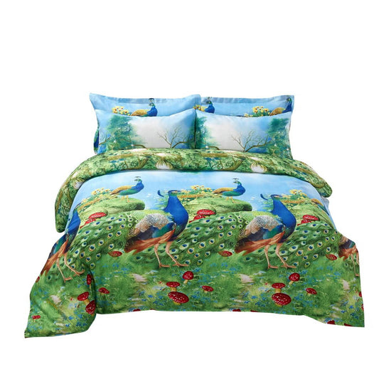 BDS Duvet Cover Set, King Size Pictorial Bedding, Dolce Mela - Peafowl