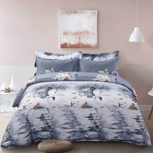 BDS Duvet Cover Set, King Size Pictorial Bedding, Dolce Mela - Mute Swan