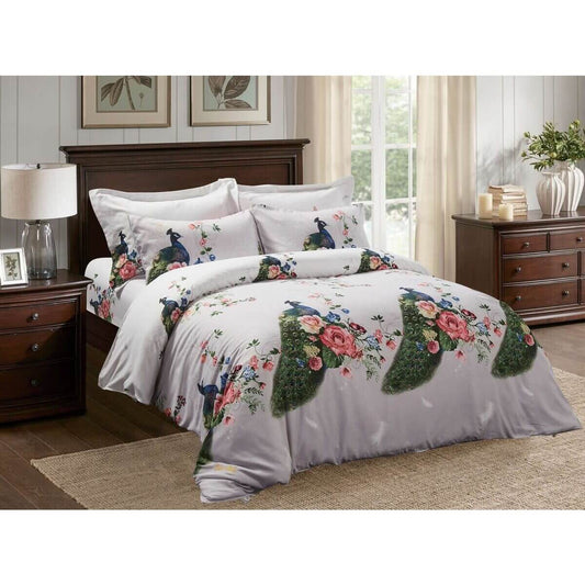 BDS Duvet Cover Set, Queen size Floral Bedding, Dolce Mela - Peacock