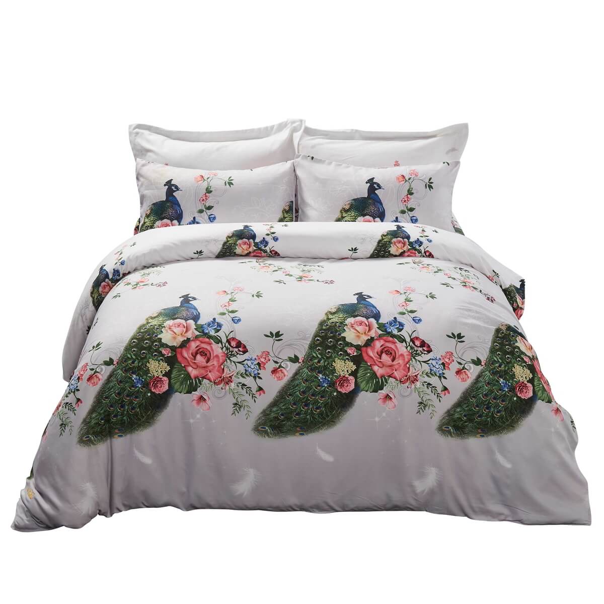 BDS Duvet Cover Set, King Size Pictorial Bedding, Dolce Mela - Peacock