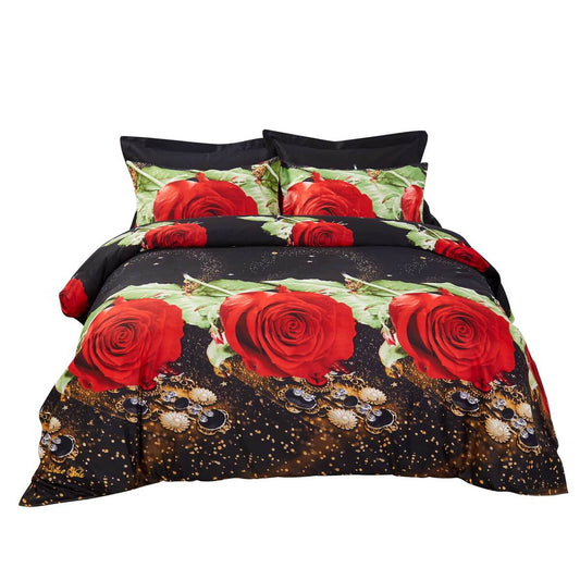 BDS Duvet Cover Set, King Size Floral Bedding, Dolce Mela - Night Roses