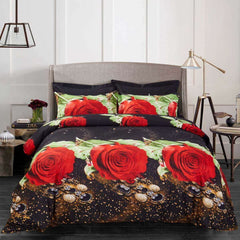 BDS Duvet Cover Set, Queen size Floral Bedding, Dolce Mela - Night Roses