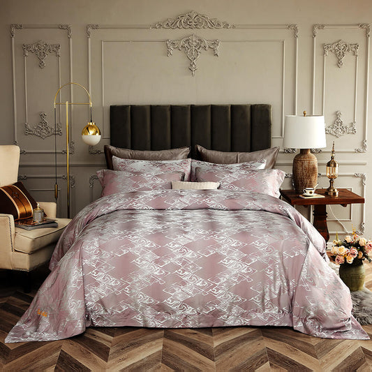 BDS Queen Size Duvet Cover Set, 6 Piece Luxury Jacquard Bedding, Dolce Mela Hollywood