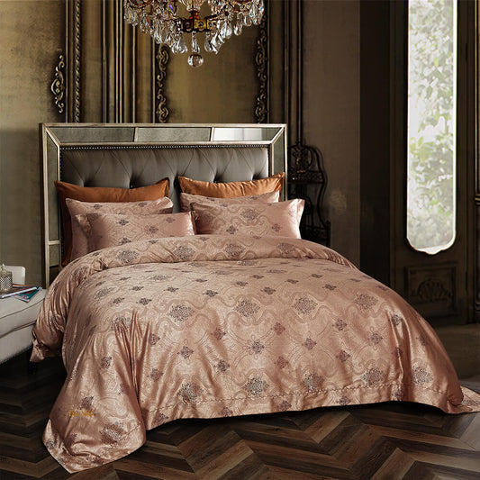 BDS Queen Size Duvet Cover Set, 6 Piece Luxury Jacquard Bedding, Dolce Mela Los Angeles