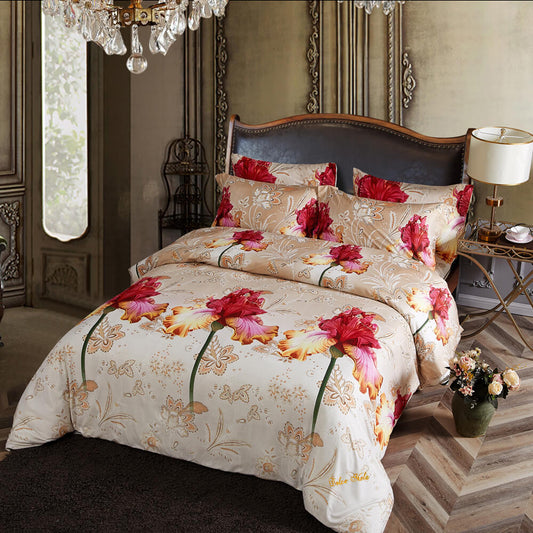 BDS Queen Size Duvet Cover Set, 6 Piece Luxury Floral Bedding, Dolce Mela Orchid