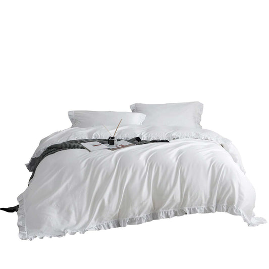 BDS King Size 6 piece Duvet Cover Set Ruffled Bedding 100% Cotton