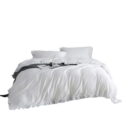 BDS Twin Size 4 piece Duvet Cover Set Ruffled Bedding 100% Cotton