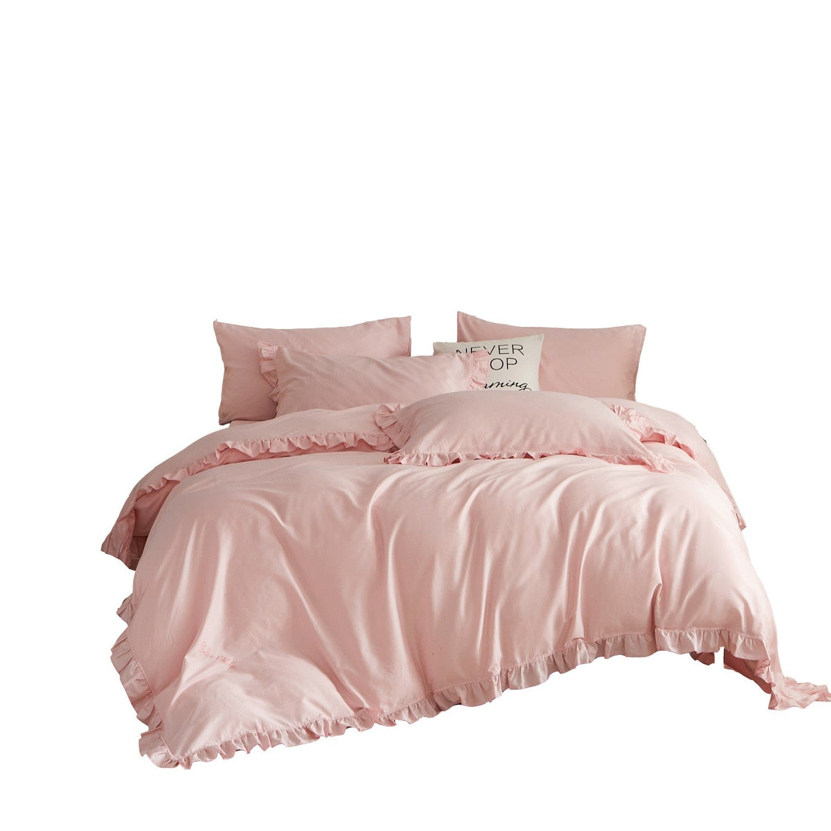 BDS King Size 6 piece Duvet Cover Set Ruffled Bedding 100% Cotton