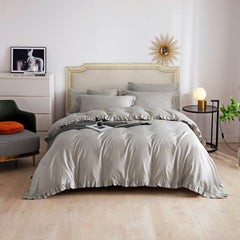 BDS King Size 6 piece Duvet Cover Set Ruffled Bedding 100% Cotton