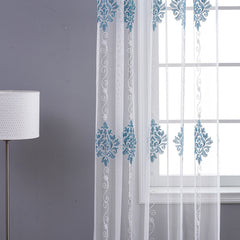 BDS Sheer Curtain Panel Blue on White Window Treatments Dolce Mela - Kseniya