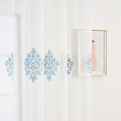 BDS Sheer Curtain Panel Blue on White Window Treatments Dolce Mela - Kseniya