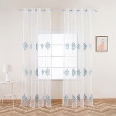 BDS Sheer Curtain Panel Blue on White Window Treatments Dolce Mela - Kseniya