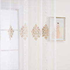 BDS Sheer Curtain Panel Gold on White Window Treatments Dolce Mela  Olesya