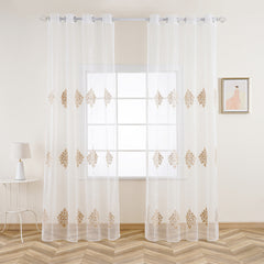 BDS Sheer Curtain Panel Gold on White Window Treatments Dolce Mela  Olesya