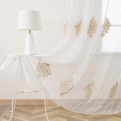 BDS Sheer Curtain Panel Gold on White Window Treatments Dolce Mela  Olesya