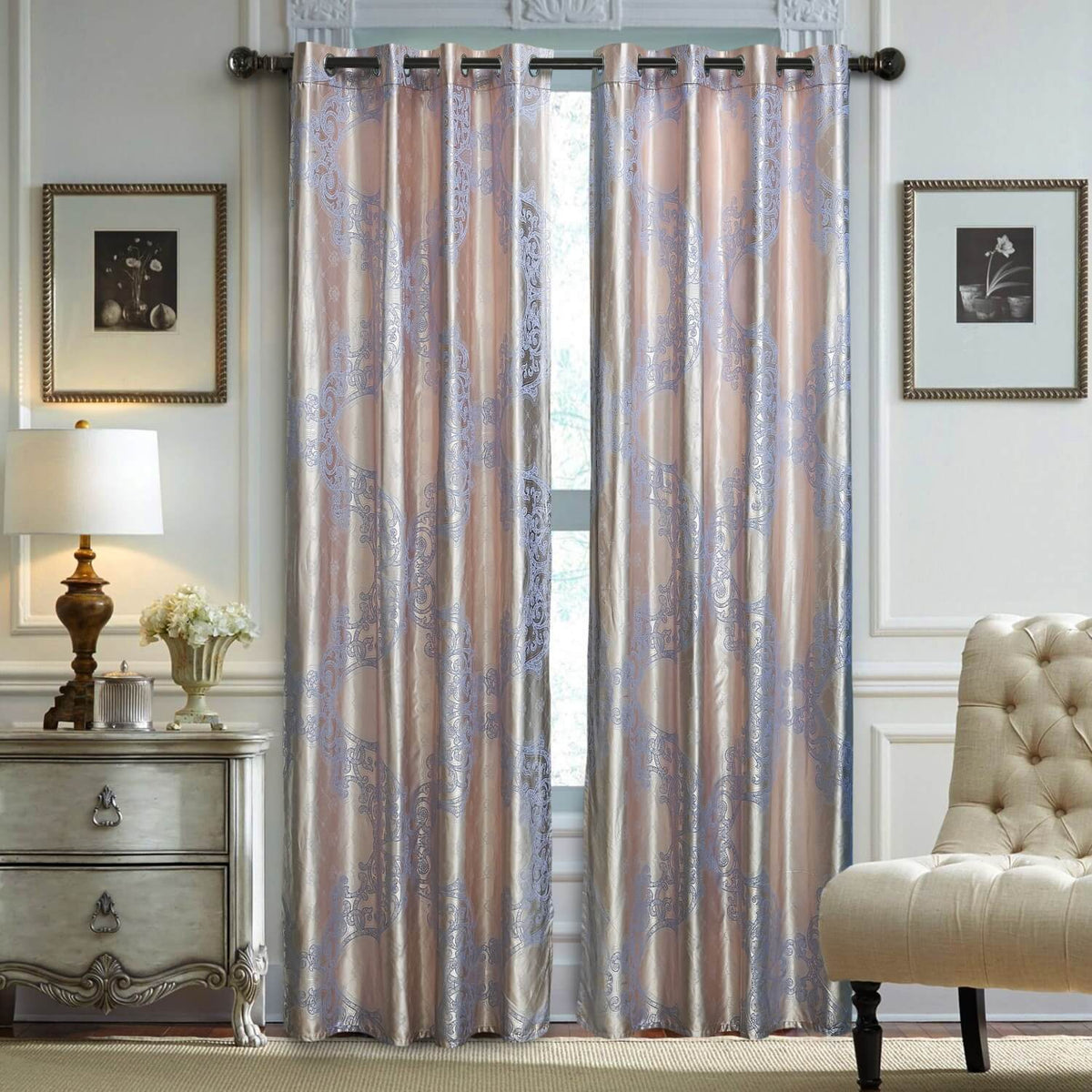 BDS Curtains Damask Jacquard, Grommet, Semi-Blackout, Tall 60x100 inches