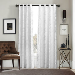 BDS White Curtains Damask Jacquard, Grommet, Semi-Blackout, Tall 60x100 inches