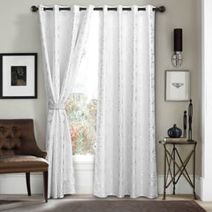 BDS White Curtains Damask Jacquard, Grommet, Semi-Blackout, Tall 60x100 inches