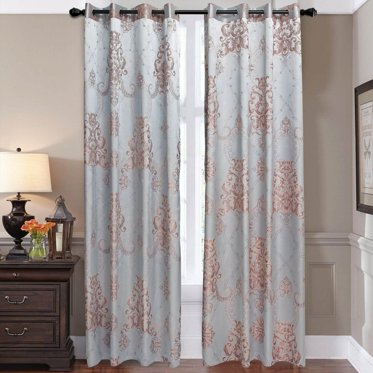 BDS Curtains Damask Jacquard Grommet Semi-Blackout, Tall 60x100, Bordeaux by Dolce-Mela