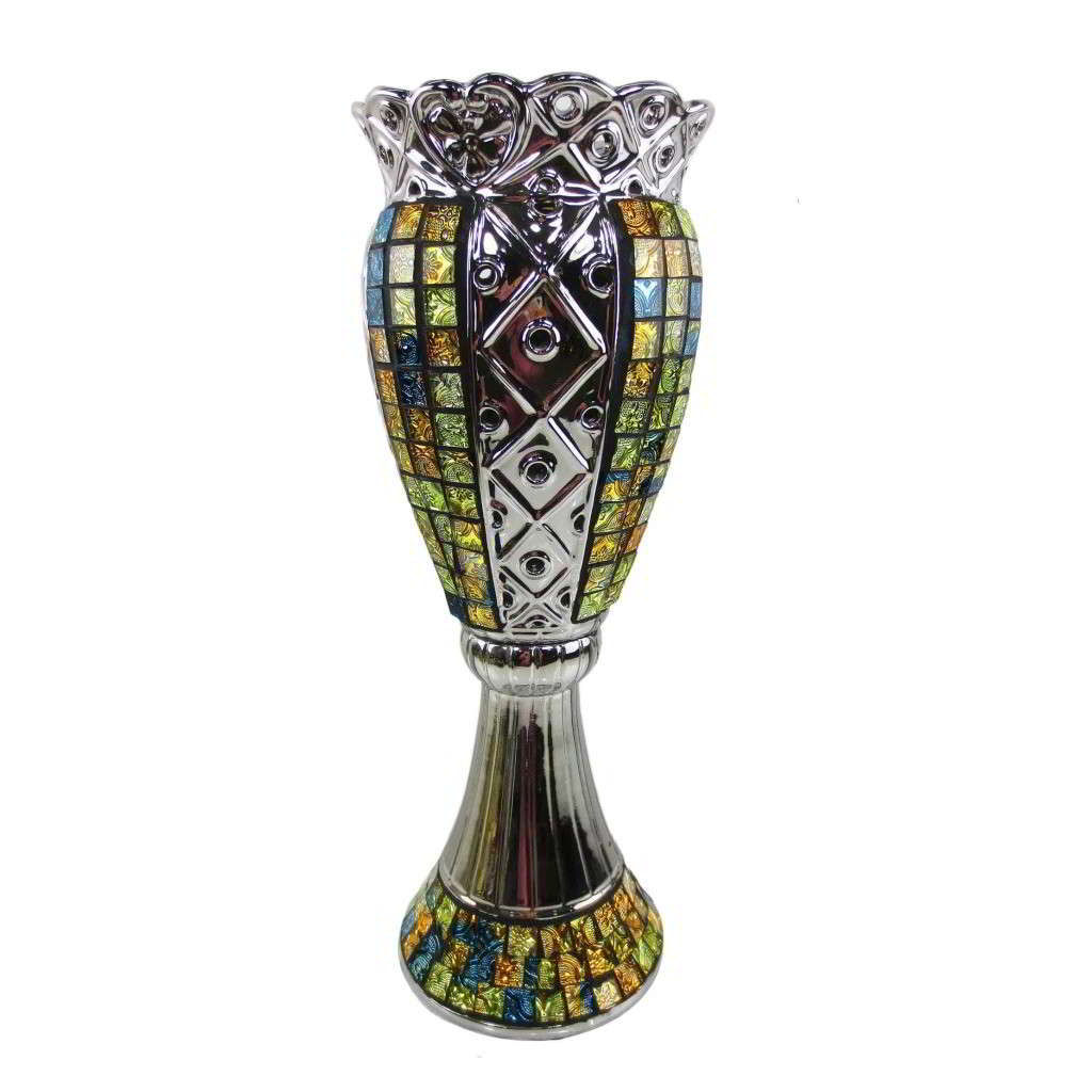 BDS Tall Decorative Ceramic & Glass Vase, 6.5" x 6.5" x 17 3/4"(H)