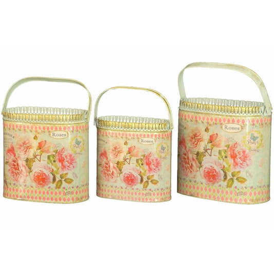 BDS French country planters vintage metal decorative containers & flower pots (set of 3)