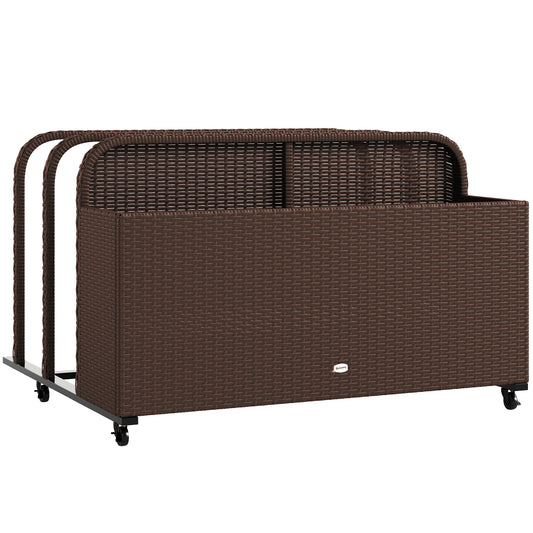 Outsunny Rattan Poolside Float Storage Cart, Outdoor Accessory Organizer with Wheels, Brown