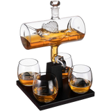 Swordfish & Sailfish Wine & Whiskey Decanter Dispenser and 4 Liquor Glasses