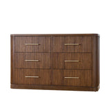 Modern Fluted Solid Wood Dresser with  6-Drawers Oak Texture