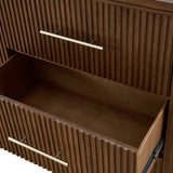 Modern Fluted Solid Wood Dresser with  6-Drawers Oak Texture