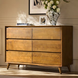 Apollone Mid-Century 6-Drawer Dresser with Solid Wood Legs