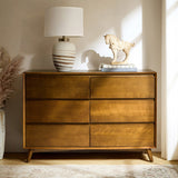 Apollone Mid-Century 6-Drawer Dresser with Solid Wood Legs