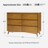 Apollone Mid-Century 6-Drawer Dresser with Solid Wood Legs