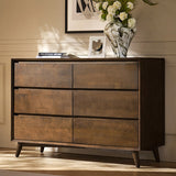 Apollone Mid-Century 6-Drawer Dresser with Solid Wood Legs