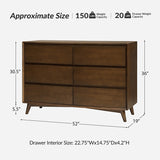 Apollone Mid-Century 6-Drawer Dresser with Solid Wood Legs