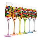 Stained Glass Champagne Flutes Set of 6 Hand Painted