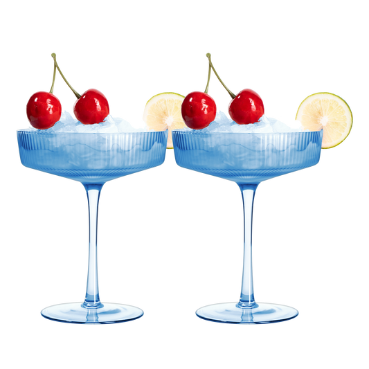 Ribbed Coupe Cocktail Glasses 8 oz | Set of 2 (Blue)