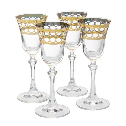 Crystal Gold Italian Design Red Wine Glasses Double-Row Gold -Set of 4