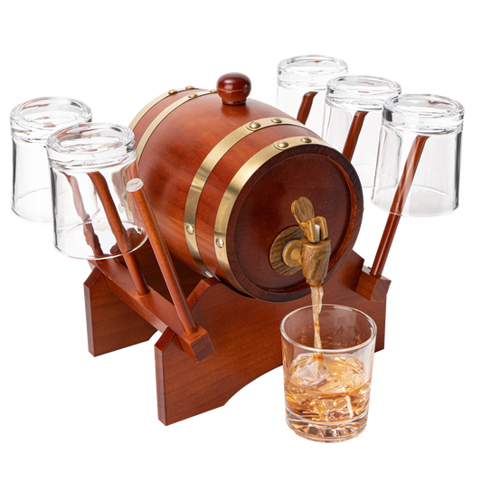 Barrel Decanter with 6 Whiskey Glasses by The Wine Savant