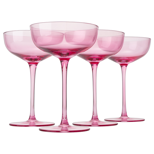 The Wine Savant Colored Coupe Glass | 7oz | Set of 4  (Blush Pink)