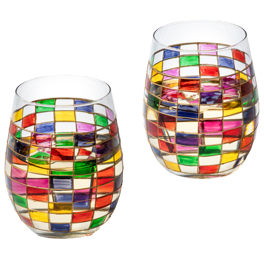 Renaissance Stained Wine Glasses Set of 2 (Stemless)