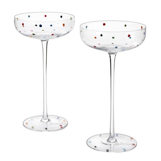 Polka Dot Champagne Coupe Glasses Set of 2 8.8 oz