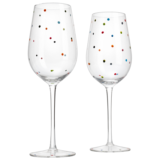 Polka Dot Stemmed Wine Glasses 16 Ounces Set of 2