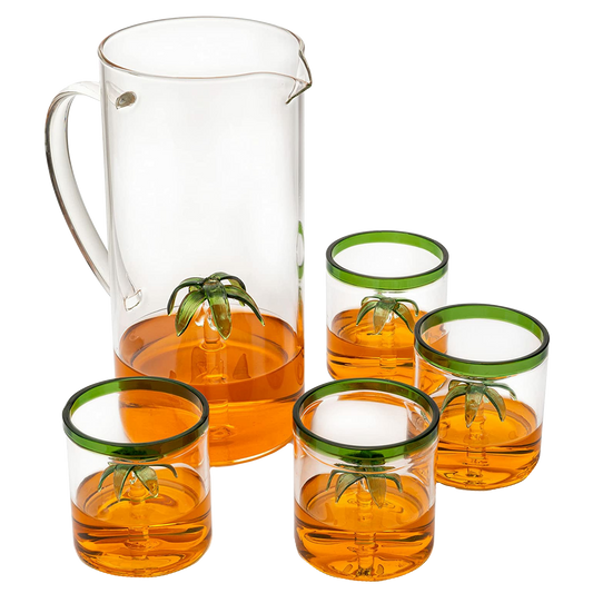 Palm Tree Pitcher & 4 Glasses Set Decanter, 9 oz